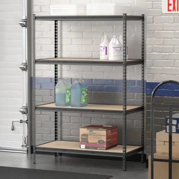 Lavex 24" x 48" Black Z-Beam 4-Shelf Boltless Double Rivet Particle Board Shelving Unit with 72" Uprights