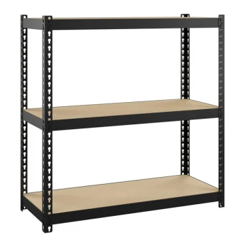 Hirsh 22539 30" x 12" x 30" Black Three-Shelf Boltless Shelving Unit with Particleboard Decking