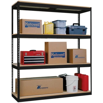 Hallowell 30" x 48" x 84" Black Heavy-Duty Double Rivet 4-Shelf Boltless Shelving, No Decking, 5240 lb unit capacity