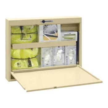 Omnimed 30" x 4 1/2" x 25 1/2" Beige Manual Push Combo Lock Isolation Wall Desk 291510-BG
