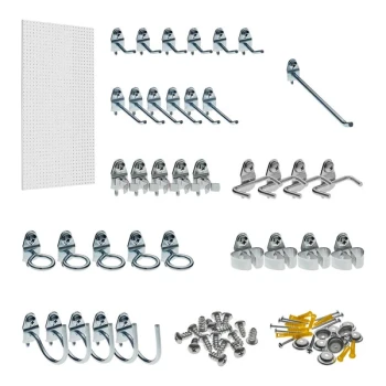 Triton Products Wall Ready 24" x 42" White High-Density Fiberboard Pegboard with 36 Hooks