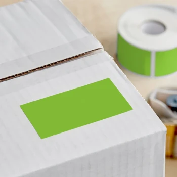 Lavex 2" x 4" Fluorescent Green Semi-Gloss Paper Permanent Rectangular Inventory Label - 500/Roll