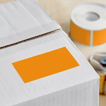 Lavex 2" x 4" Fluorescent Orange Semi-Gloss Paper Permanent Rectangular Inventory Label - 500/Roll