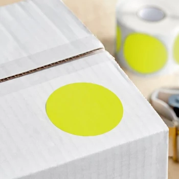 Lavex 3" Fluorescent Chartreuse Semi-Gloss Paper Permanent Round Inventory Label - 500/Roll
