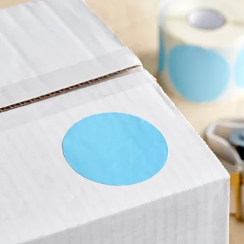 Lavex 3" Sky Blue Semi-Gloss Paper Permanent Round Inventory Label - 500/Roll