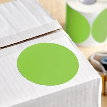 Lavex 4" Fluorescent Green Semi-Gloss Paper Permanent Round Inventory Label - 500/Roll