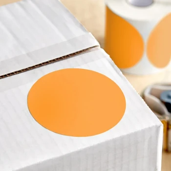Lavex 4" Fluorescent Orange Semi-Gloss Paper Permanent Round Inventory Label - 500/Roll