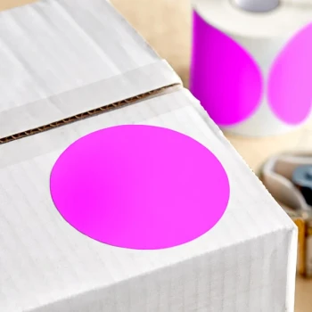 Lavex 4" Fluorescent Pink Semi-Gloss Paper Permanent Round Inventory Label - 500/Roll