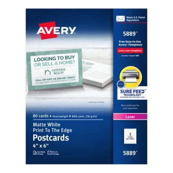 Avery® 5889 4" x 6" White Printable Postcards - 80/Pack