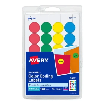 Avery® 5472 3/4" Assorted Colors Round Removable Write-On / Printable Labels - 1,008/Pack