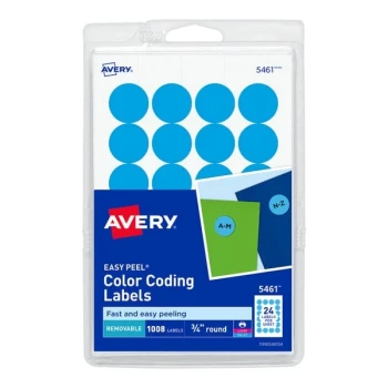Avery® 5461 3/4" Light Blue Round Removable Write-On / Printable Labels - 1,008/Pack