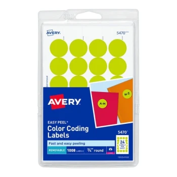 Avery® 5470 3/4" Neon Yellow Round Removable Write-On / Printable Labels - 1,008/Pack