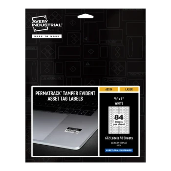 Avery® 60534 PermaTrack 1/2" x 1" Tamper-Evident Asset Labels - 672/Pack