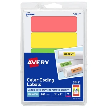 Avery® 05481 1" x 3" Assorted Neon Color Rectangle Removable Color-Coding Labels - 200/Pack
