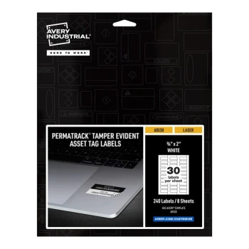 Avery® 60530 PermaTrack 3/4" x 2" Tamper-Evident Asset Labels - 240/Pack
