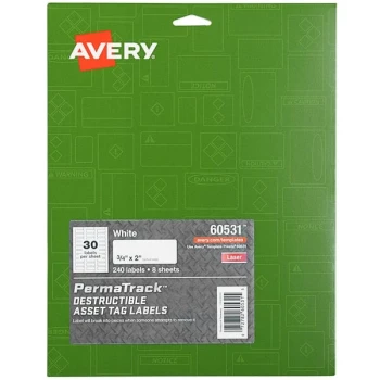 Avery® 60531 PermaTrack 3/4"x 2" Destructible Asset Labels - 240/Pack