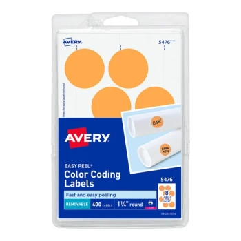 Avery® 5476 1 1/4" Neon Orange Round Removable Write-On / Printable Labels - 400/Pack
