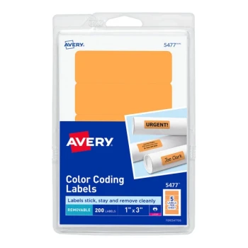 Avery® 5477 1" x 3" Neon Orange Rectangular Removable Write-On / Printable Labels - 200/Pack