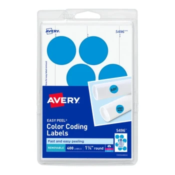 Avery® 5496 1 1/4" Light Blue Round Removable Write-On / Printable Labels - 400/Pack