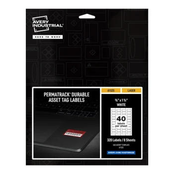 Avery® 61525 PermaTrack 3/4" x 1 1/2" White Asset Labels - 320/Pack