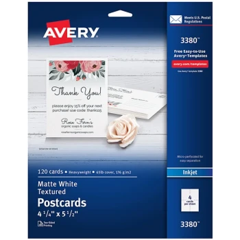 Avery® 3380 4 1/4" x 5 1/2" Printable Heavy Weight Textured Postcards - 120/Pack