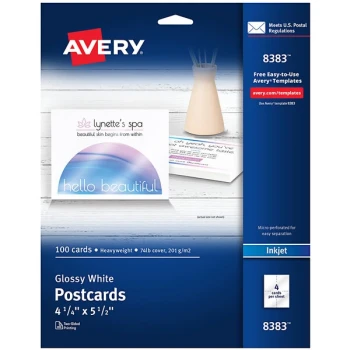 Avery® 08383 5 1/2" x 4 1/4" Glossy White Printable Two-Sided Postcard - 100/Pack