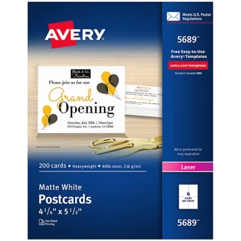 Avery® 5689 4 1/4" x 5 1/2" White Printable Postcards - 200/Box