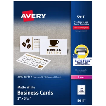 Avery® 2" x 3 1/2" Matte White Micro-Perforated Business Card - 2,500/Pack