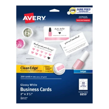 Avery® 08859 2" x 3 1/2" Glossy Matte Back White Clean Edge Two-Sided Premium Business Card - 200/Pack