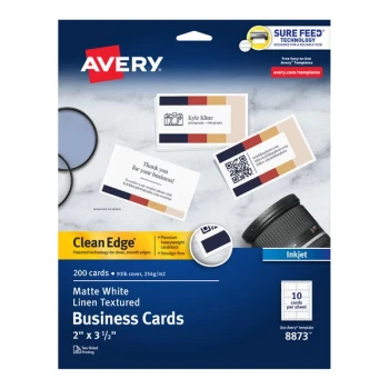 Avery® 08873 True Print 2" x 3 1/2" Linen Matte White Clean Edge Two-Sided Business Card - 200/Pack