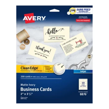 Avery® 08876 True Print 2" x 3 1/2" Matte Ivory Clean Edge Two-Sided Business Card - 200/Pack