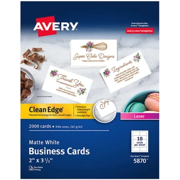 Avery® 5870 2" x 3 1/2" Uncoated White Clean Edge Business Cards - 2,000/Pack