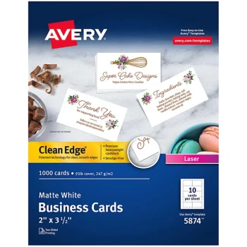 Avery® 5874 2" x 3 1/2" Uncoated White Clean Edge Business Cards - 1,000/Pack