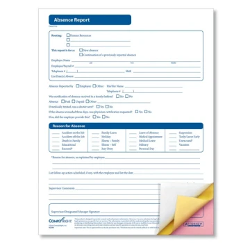 ComplyRight 3-Part Absence Warning Report - 50/Pack