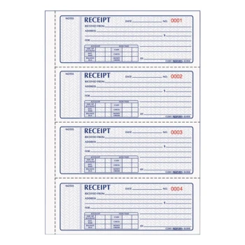 Rediform Office 8L808 3-Part Carbonless Soft Cover Numbered Receipt Book with 100 Sheets