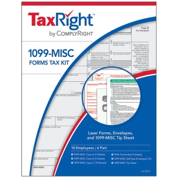 ComplyRight TaxRight 1099-MISC 4-Part Tax Forms for 10 Recipients with Self-Seal Envelopes - 10/Pack