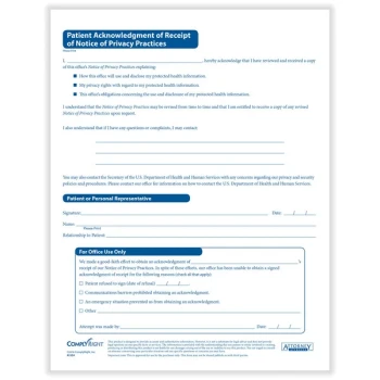 ComplyRight HIPAA Patient Acknowledgment of Receipt of Privacy Practices Form - 200/Pack