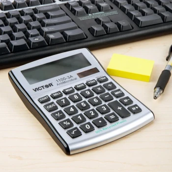 Victor 1100-3A 10-Digit LCD Solar Battery Powered Compact Desktop Calculator with Antimicrobial Coating