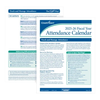 ComplyRight 2025/2026 Fiscal Year Attendance Calendar - 50/Pack
