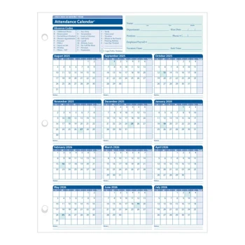 ComplyRight 2025/2026 White Academic Year Attendance Calendar - 50/Pack