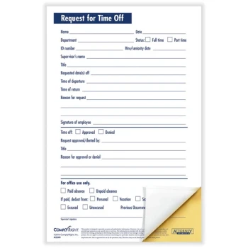 ComplyRight 5 1/2" x 8 1/2" 2-Part Time Off Request Form A2203 - 50/Pack