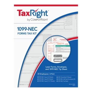 ComplyRight TaxRight 1099-NEC 4-Part Tax Forms for 25 Recipients with Self-Seal Envelopes NECC6103E25