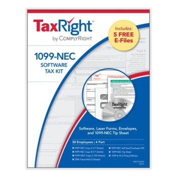 ComplyRight TaxRight 1099-NEC 4-Part Tax Forms for 50 Recipients with Self-Seal Envelopes and E-File Software NECC6103ES