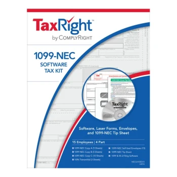 ComplyRight TaxRight 1099-NEC 4-Part Tax Forms for 15 Recipients with Self-Seal Envelopes and E-File Software NECC6103ES15