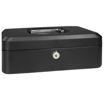 Barska CB11830 8" x 6 5/16" x 3 1/2" Small Black Steel Cash Box with Key Lock and Handle