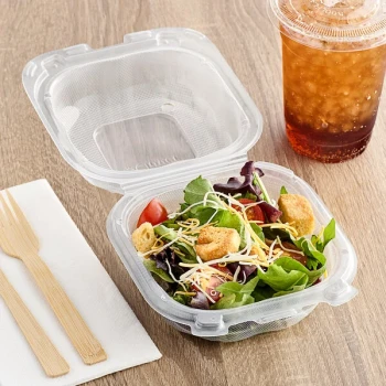Genpak Clover 6" x 6" x 3" Microwavable 1-Compartment Clear Plastic Hinged Container - 300/Case