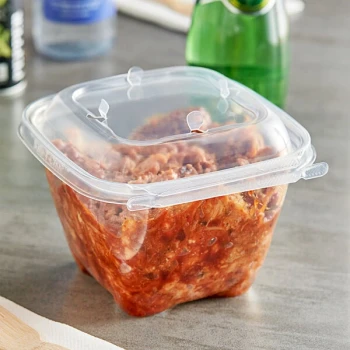 Inline Plastics Safe-T-Chef 32 oz. Tamper-Resistant, Tamper-Evident Vented Square Hinged Container with Dome Lid - 224/Case