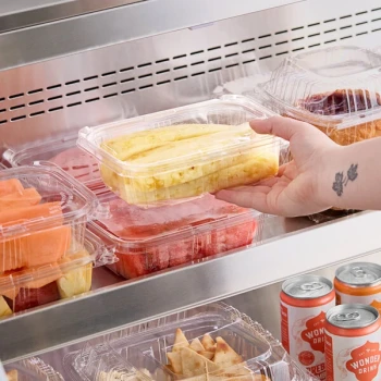 Choice TamperSafe 24 oz. Tamper-Resistant, Tamper-Evident Clear PET Plastic Rectangular Container with Hinged Flat Lid - 200/Case