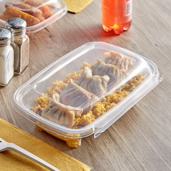 Inline Plastics Safe-T-Chef 24 oz. Tamper-Resistant, Tamper-Evident Rectangular Hinged Container with Dome Lid - 136/Case