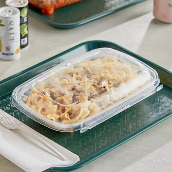 Inline Plastics Safe-T-Chef 24 oz. Tamper-Resistant, Tamper-Evident Vented Rectangular Hinged Container with Dome Lid - 136/Case